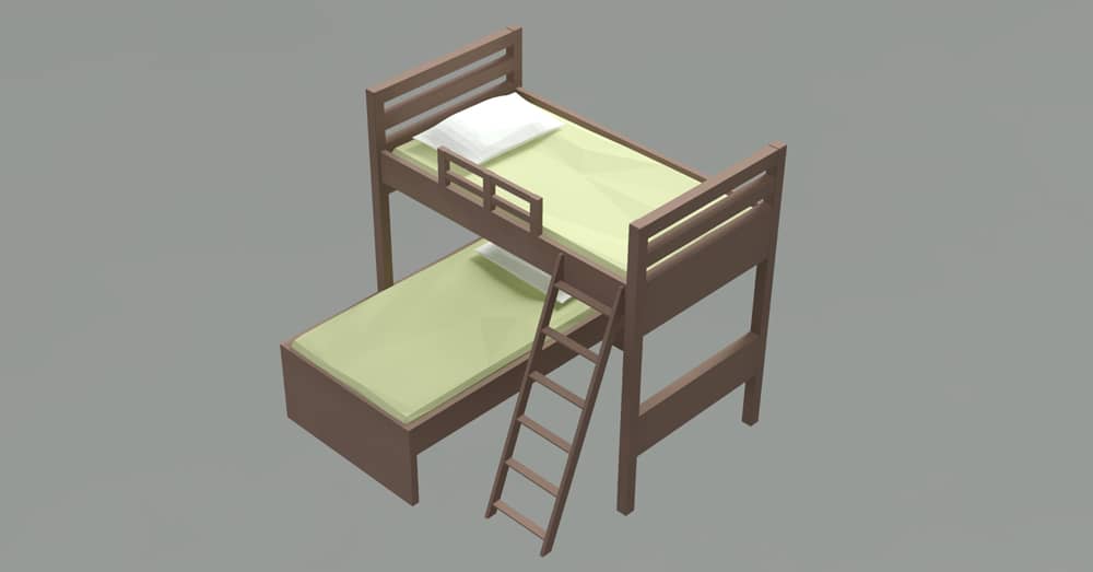 Bloque AutoCAD dwg camas literas para niños 3d gratis CAD blocks