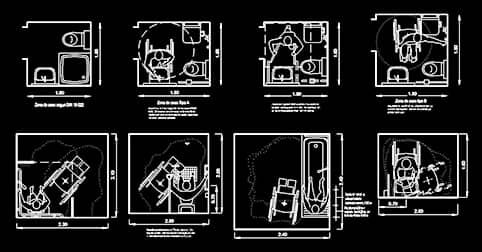 Bloques de baños para discapacitados en AutoCAD dwg 2d CAD blocks