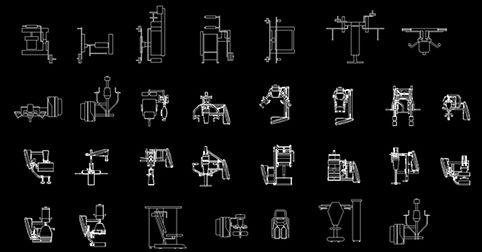 bloques autocad aparatos de gimnasio dwg 2d para programa software de diseño CAD