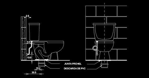 Detalle instalación de sanitario dwg en AutoCAD para diseño de baños