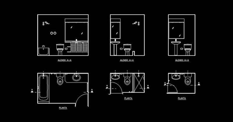 Diseño de planos de cuartos de baño en AutoCAD dwg en planta y alzado