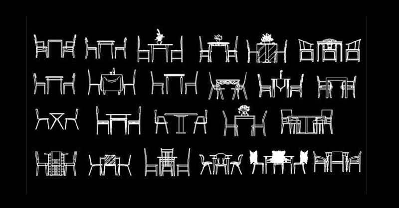 Bloques AutoCAD comedores con mesas y sillas en alzado frontal