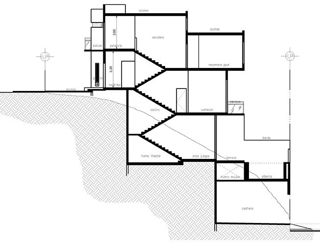 plano de casa corte longitudinal
