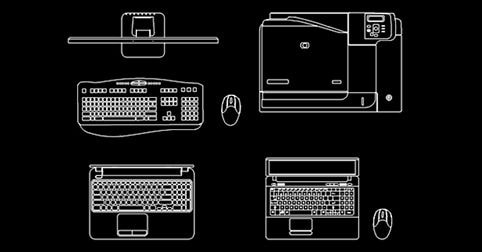 Bloques AutoCAD Computadoras e Impresora en dwg para programa software de diseño CAD