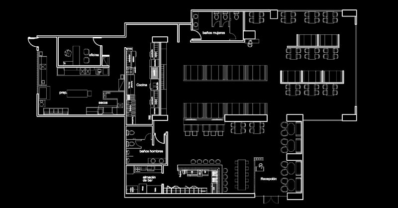 Plano arquitectónico de restaurante en AutoCAD gratis dwg