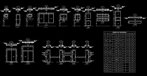 ​Plano de Ventanas en AutoCAD con medidas para programa software de diseño CAD