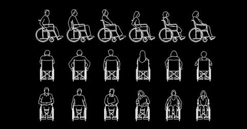 Personas en silla de ruedas dwg en alzados AutoCAD​ CAD blocks​