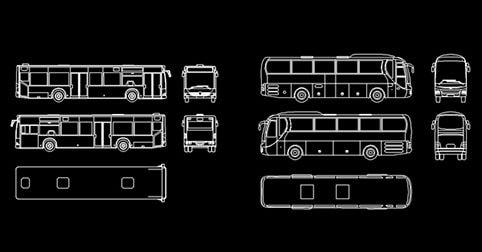 Bloques de autobuses dwg dibujos en AutoCAD a escala