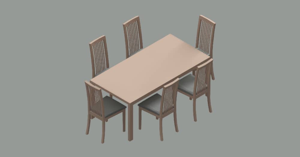 Bloque de comedor 3d en AutoCAD gratis con mesa y 6 sillas dwg​