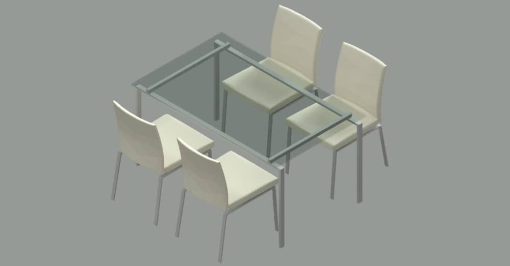 Bloque Comedor en AutoCAD 3d con mesa y 4 sillas dwg gratis CAD blocks​