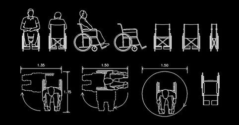 Sillas de ruedas dwg para discapacitados en AutoCAD 2d CAD blocks​