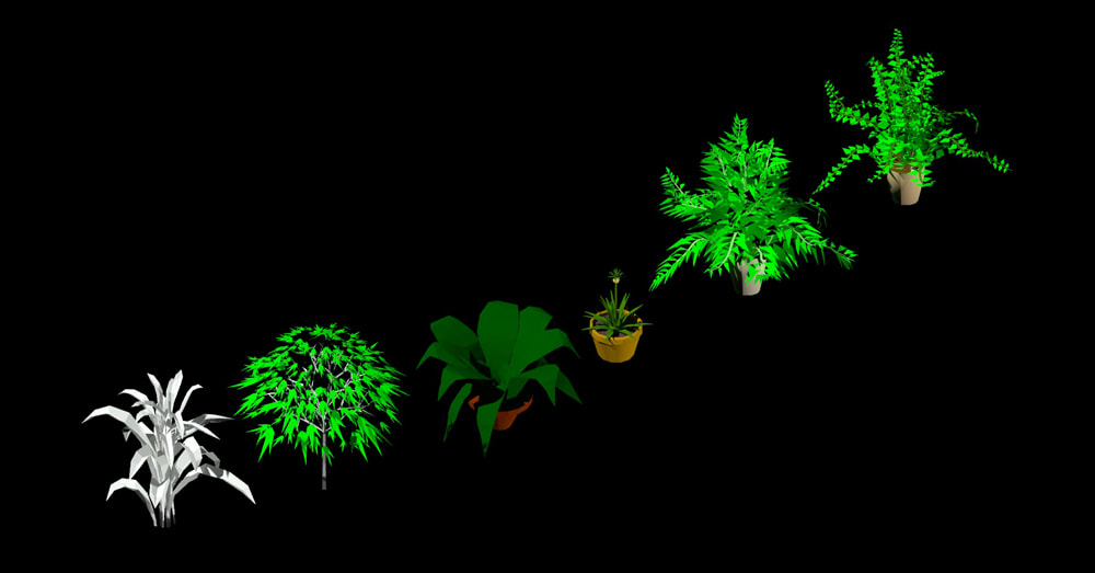 Bloques 3d de plantas y macetas en AutoCAD dwg CAD blocks