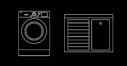 Bloques AutoCAD de lavadoras, secadoras, lavaderos dwg gratis CAD blocks en planta y alzado