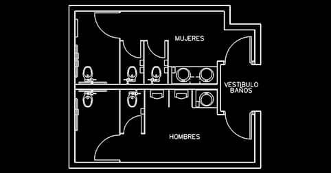 Plano diseño de baños públicos en AutoCAD dwg CAD blocks