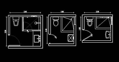 Bloques AutoCAD diseños de cuartos de baño en planta dwg CAD blocks