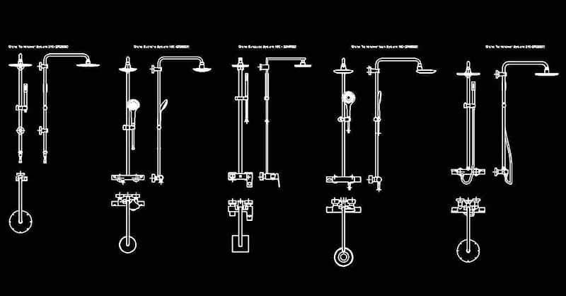 Bloques AutoCAD duchas para baños en planta y alzado​ CAD blocks