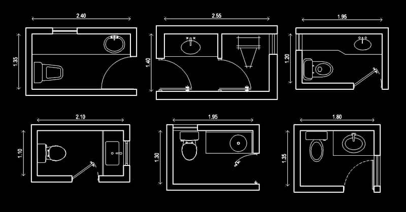 Bloques AutoCAD diseños de baños de visitas en planta dwg CAD blocks