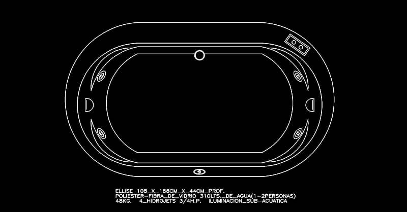 Bloque de tina de hidromasaje ovalada en AutoCAD gratis dwg​ CAD block