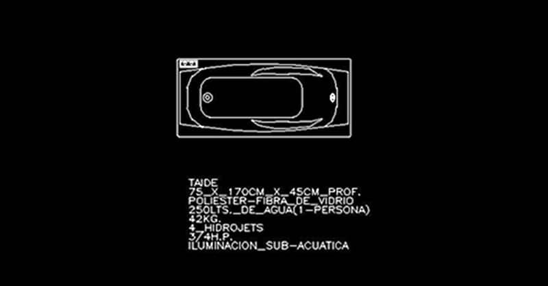 Tina de baño rectangular en AutoCAD dwg​ CAD block 2d gratis