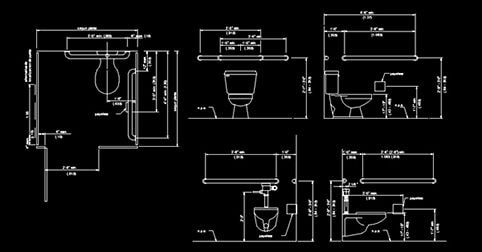 Detalles de dimensiones baños discapacitados AutoCAD dwg