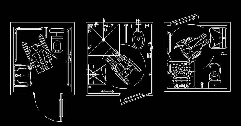 Diseños de baños para discapacitados en AutoCAD dwg CAD blocks