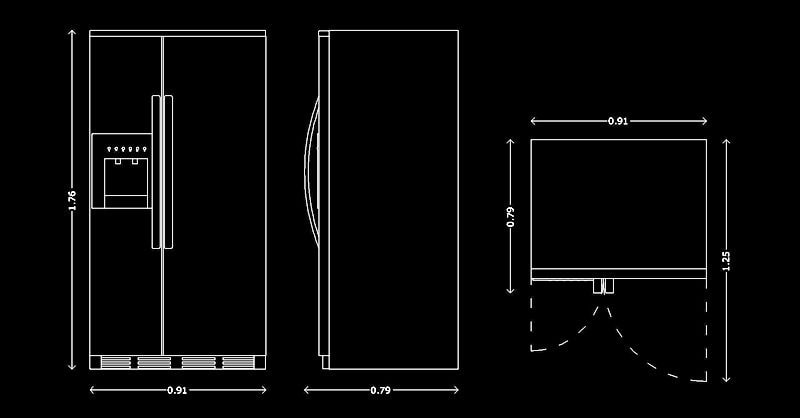 Refrigerador Nevera Duplex en AutoCAD en planta y alzado​ dwg para programa software de Autodesk diseño CAD.