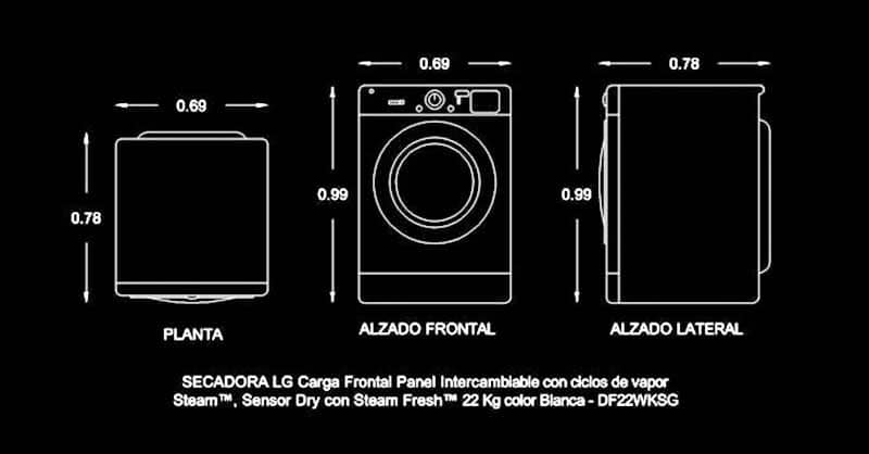 Secadora de ropa en AutoCAD dwg en planta y alzado ​