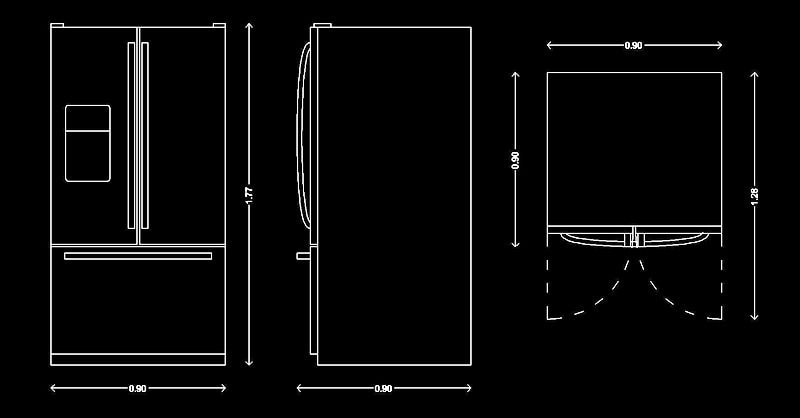 Bloque Refrigerador nevera duplex en AutoCAD en planta y alzado para programa software de Autodesk diseño CAD.
