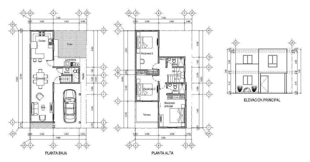 Planos Casa Habitación Unifamiliar interés social dwg en AutoCAD​