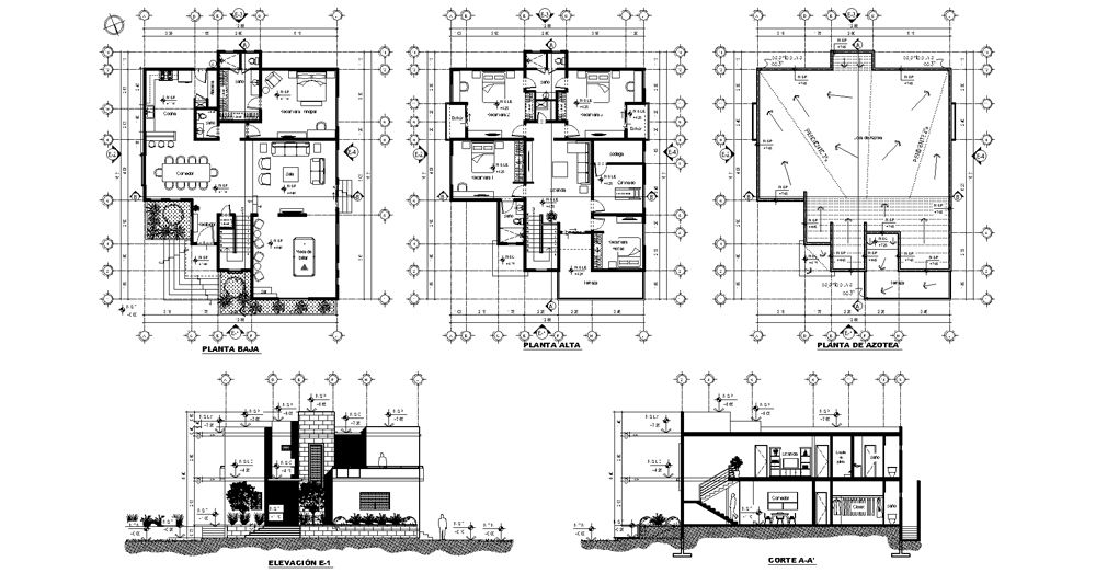 Planos de Casa Unifamiliar en AutoCAD dwg​