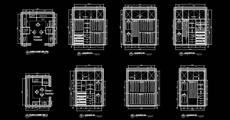 Bloques AutoCAD Closet / Armarios dwg en planta y alzado​