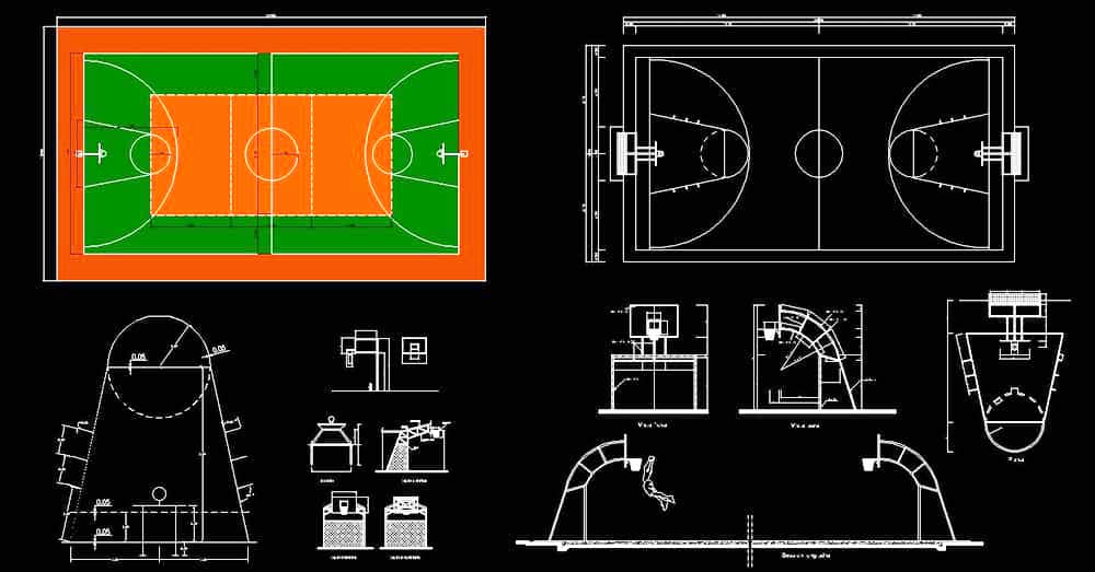 Bloques de cancha de basquet en AutoCAD gratis dwg​ CAD Blocks