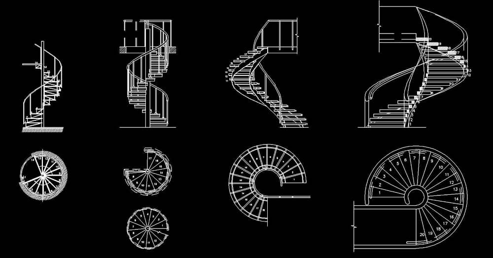 Bloques De Escaleras De Caracol helicoidal circular Para AutoCAD dwg