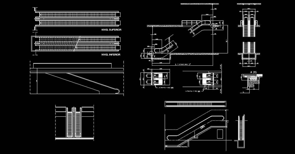 Bloques de escaleras eléctricas mecánicas AutoCAD dwg CAD blocks