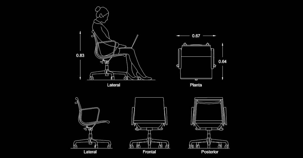 silla en Autocad para escritorio oficina para programa software de Autodesk diseño CAD.
