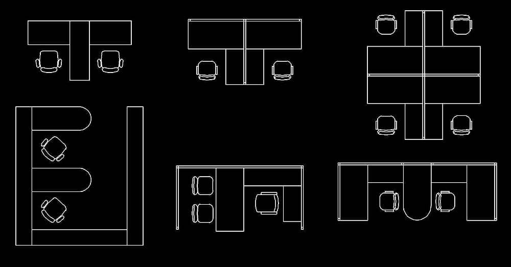 Bloques de escritorios operativos para oficina en AutoCAD​ CAD blocks