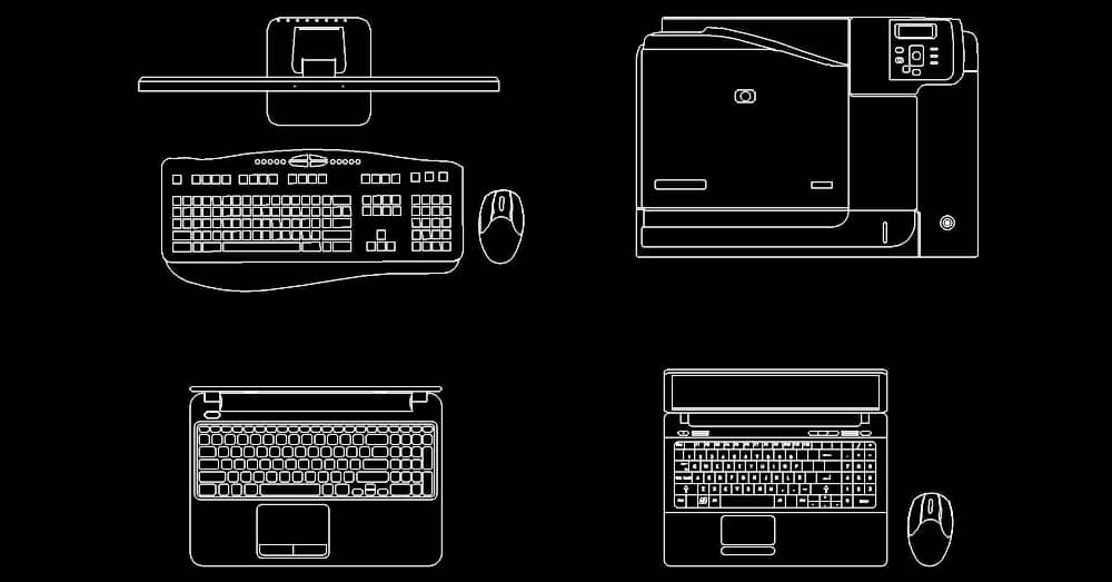 Bloques AutoCAD Computadoras e Impresora en dwg