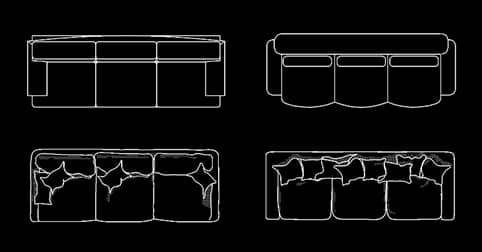 Bloques AutoCAD de sofás dwg de 3 plazas CAD blocks