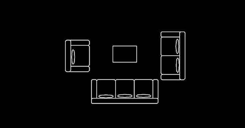 Sillones, sofás, juego de sala en AutoCAD 2d dwg​  para programa software de Autodesk diseño CAD.