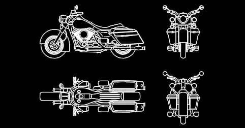 Bloques autocad motocicleta harley davidson en planta y alzado CAD blocks dwg 2d