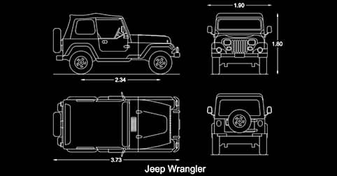 camioneta bloques autocad jeep Wrangler para programa software de diseño CAD