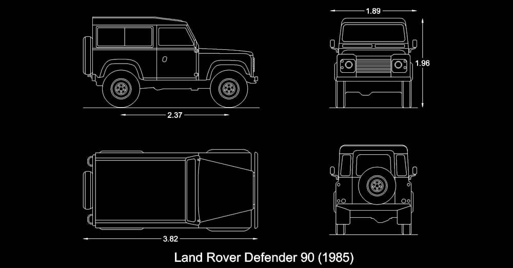 Land Rover Bloque de Automóvil Camioneta en AutoCAD dwg con medidas dimensiones