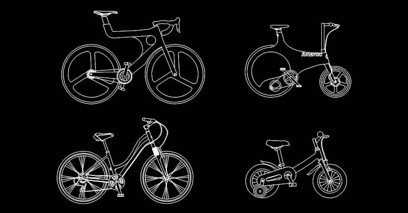 Bloques autocad bicicletas en planta y alzado CAD blocks dwg 2d