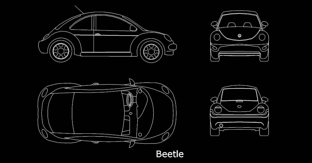 Auto, carro, coche, Beetle en AutoCAD dwg​ CAD blocks 2d