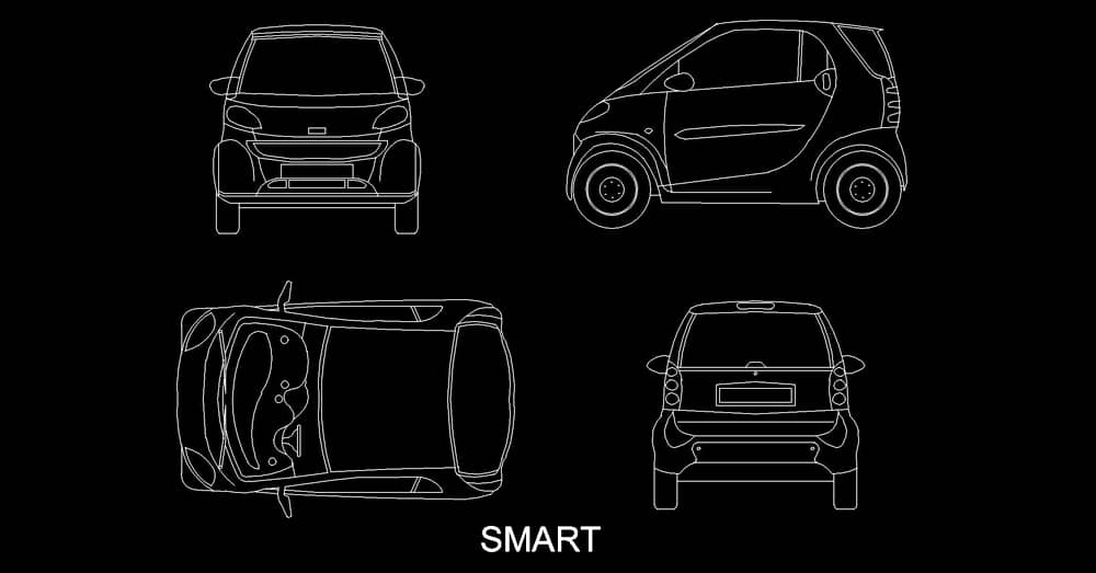 Automóvil, carro Smart en AutoCAD​ CAD blocks dwg 2d