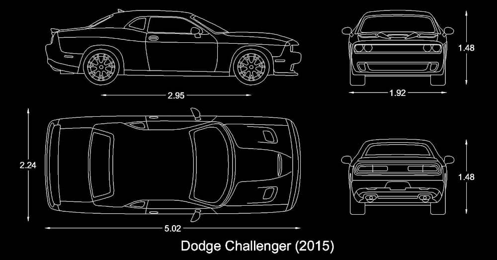 Bloques AutoCAD Auto / Carro medidas Dodge Challenger dwg​