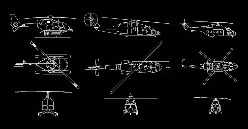 Bloque AutoCAD de helicópteros dwg 2d CAD Blocks​​ gratis