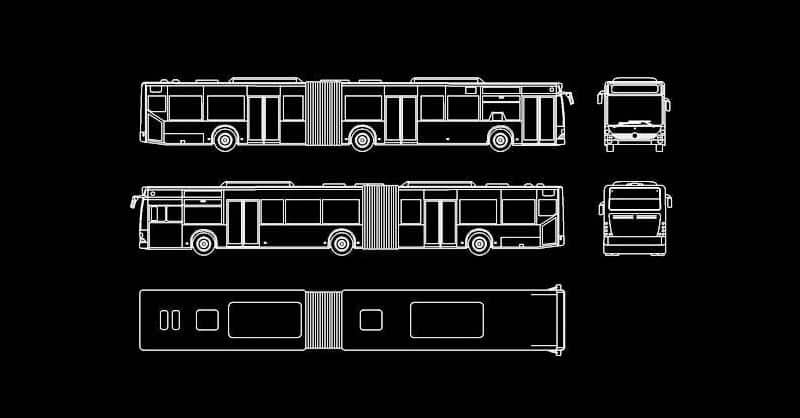 Bloques de autobús articulado dwg en AutoCAD CAD blocks