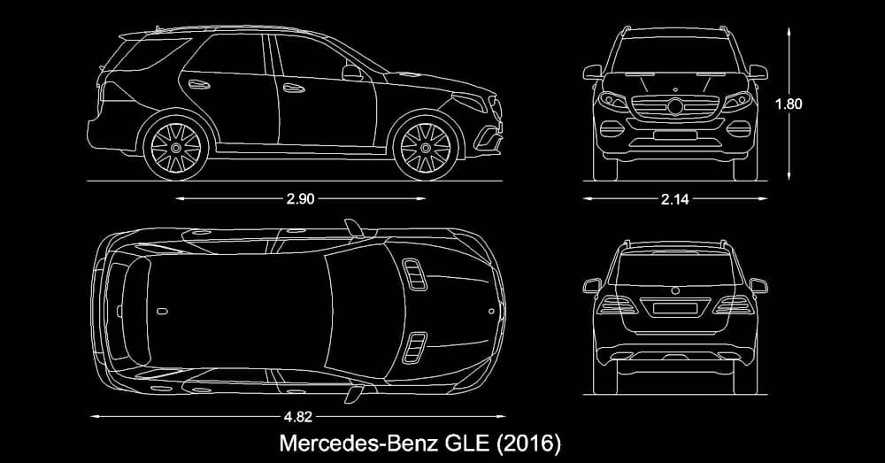 Bloques Camioneta SUV en AutoCAD dwg Mercedes B​enz GLE dimensiones medidas