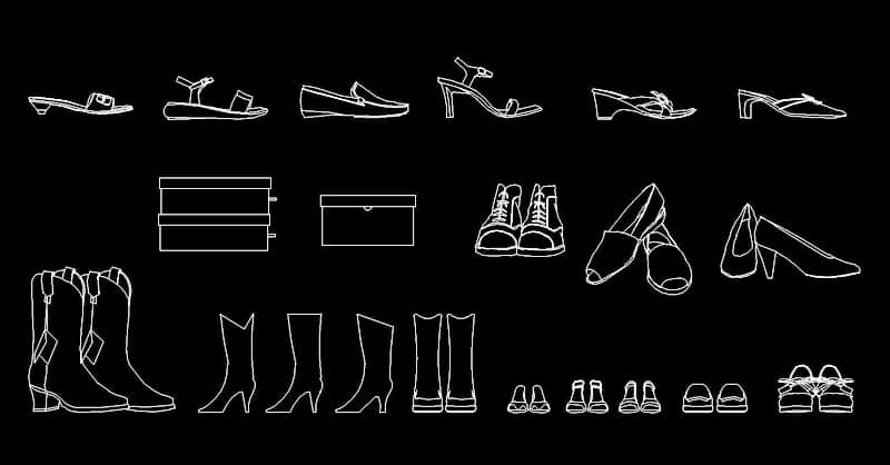 Bloques AutoCAD zapatos, botas dwg 2d CAD Blocks